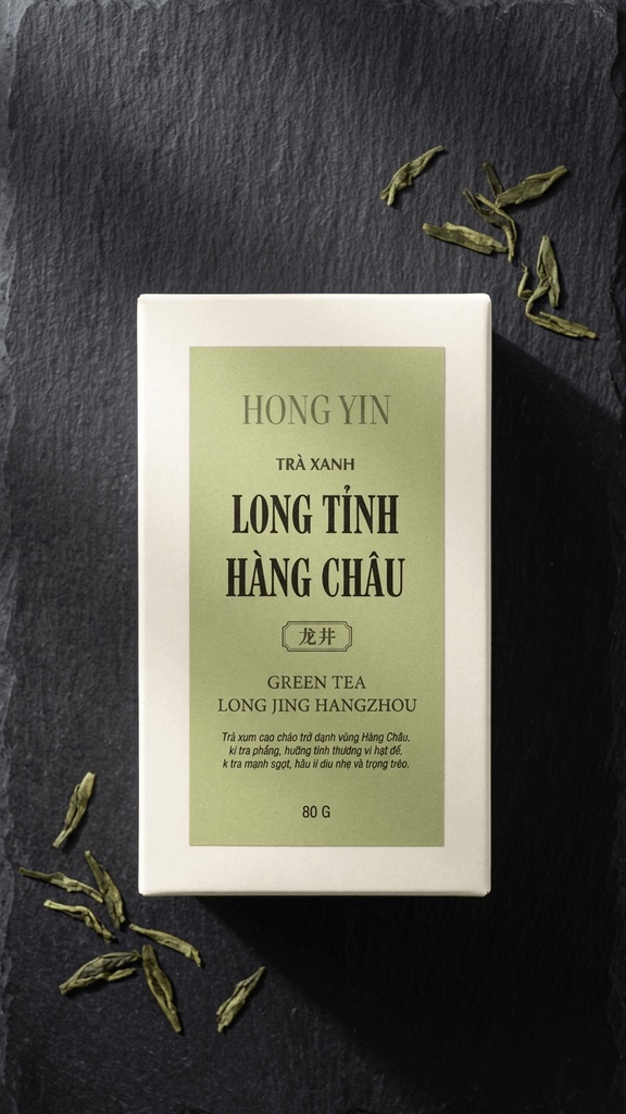 Trà Xanh Long Tỉnh Hàng Châu Hong Yin 80gr - Hương hoa thoảng vị hạt dẻ, vị trà thanh ngọt, hậu vị dịu nhẹ và trong trẻo.​