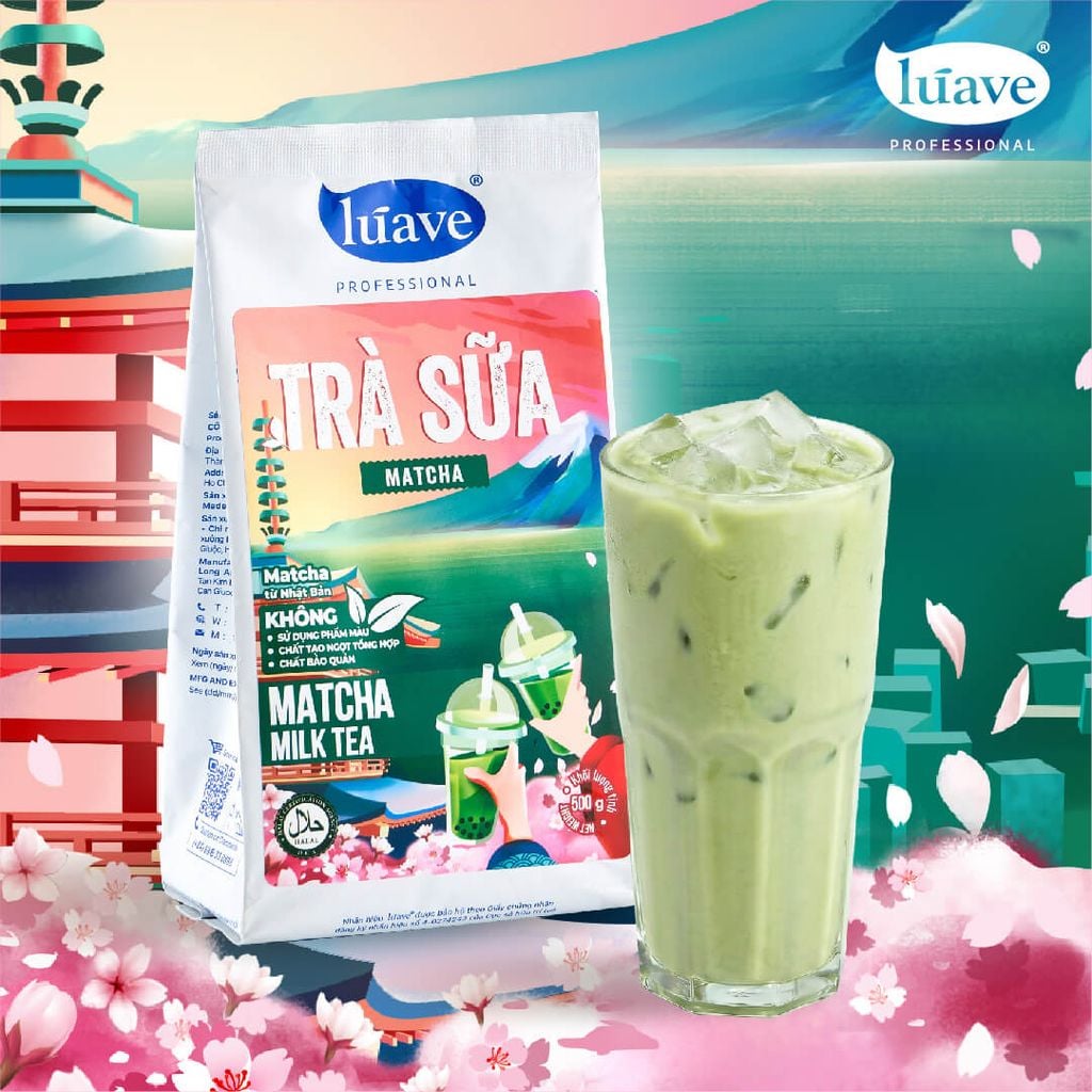 Trà sữa hòa tan Lúave - Vị matcha 500gr (Pha được 2,4 lít trà sữa, chiết xuất từ lá trà tươi, không chất bảo quản,...)