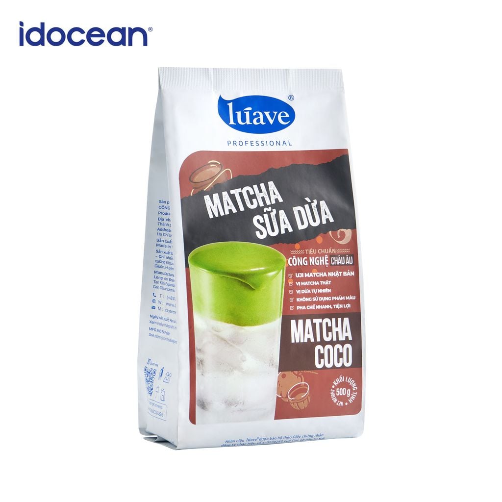 Bột Matcha Sữa Dừa Lúave Professional 500gr - Đậm vị Uji Matcha Nhật Bản, hương vị dừa tự nhiên