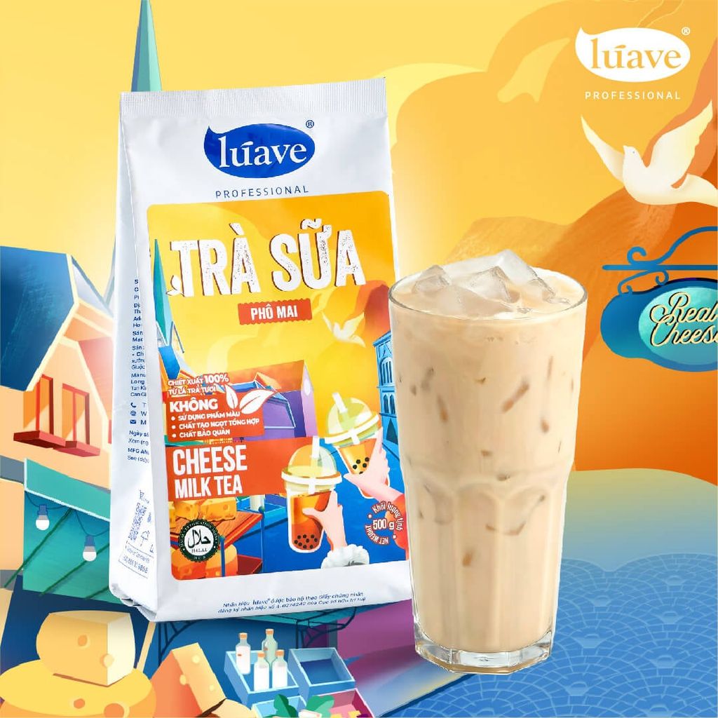 Trà sữa hòa tan Lúave - Vị phô mai 500gr (Pha được 2,4 lít trà sữa, chiết xuất từ lá trà tươi, không chất bảo quản,...)