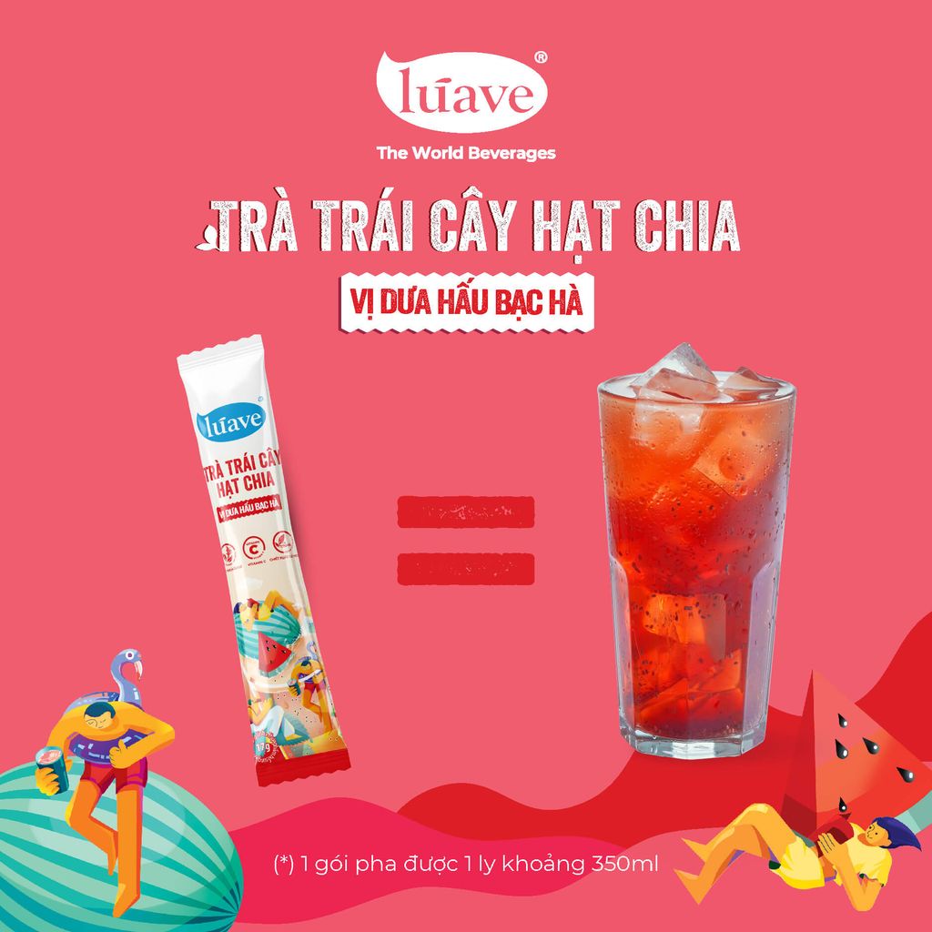 Trà trái cây hạt chia Lúave - Vị dưa hấu bạc hà (Bổ sung vitamin C, sử dụng hạt chia hữu cơ, chiết xuất cỏ ngọt Stevia)