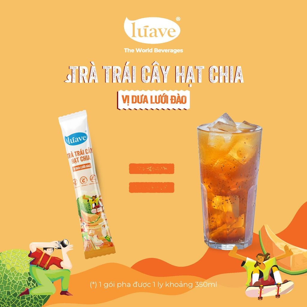 Trà trái cây hạt chia Lúave - Vị dưa lưới đào (Bổ sung vitamin C, sử dụng hạt chia hữu cơ, chiết xuất cỏ ngọt Stevia)