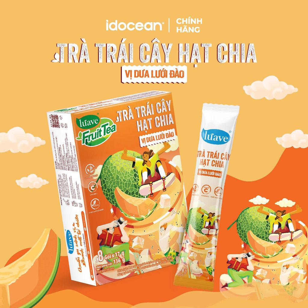 Trà trái cây hạt chia Lúave - Vị dưa lưới đào (Bổ sung vitamin C, sử dụng hạt chia hữu cơ, chiết xuất cỏ ngọt Stevia)