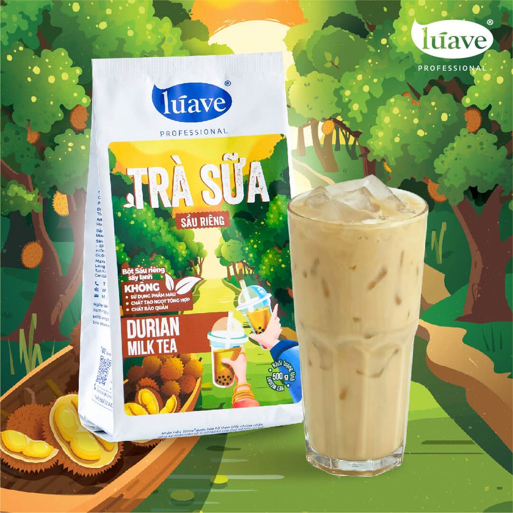 Trà sữa hòa tan Lúave - Vị sầu riêng 500gr (Pha được 2,4 lít trà sữa, chiết xuất từ lá trà tươi, không chất bảo quản,...)