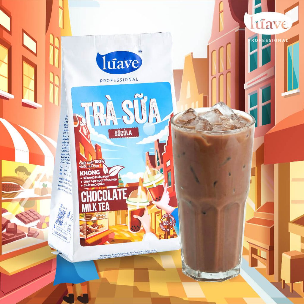 Trà sữa hòa tan Lúave - Vị sô cô la 500gr (Pha được 2,4 lít trà sữa, chiết xuất từ lá trà tươi, không chất bảo quản,...)