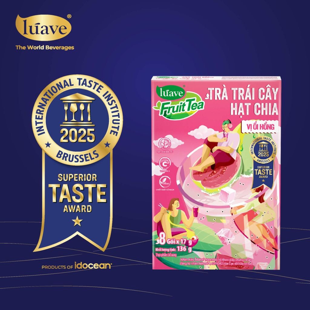 Trà trái cây hạt chia Lúave - Vị ổi hồng (Bổ sung vitamin C, sử dụng hạt chia hữu cơ, chiết xuất cỏ ngọt Stevia)