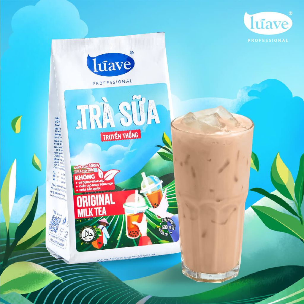 Trà sữa hòa tan Lúave - Vị truyền thống 500gr (Pha được 2,4 lít trà sữa, chiết xuất từ lá trà tươi, không chất bảo quản,...)