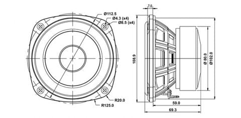  Củ loa rời bass 10cm 4 ohm SB Acoustics SB12PAC25-4 