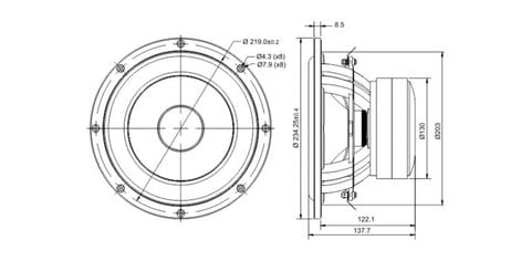  Củ loa rời bass 20cm 4 ohm SB Acoustics SB23MFCL45-4 