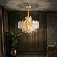 Đèn chùm phale, thiết kế kiểu tròn, thẻ phale trong phối kim loại si vàng đồng DC-1041