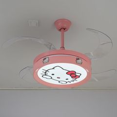 Quạt trần đèn thiết kế 4 cánh màu hồng họa tiết dễ thương cho bé QT-84