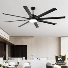 Quạt trần đèn thiết kế 8 cánh kim loại màu đen tối giản, hiện đại QT-243