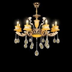 Đèn chùm tay nến-thân hợp kim phối chao đá cẩm thạch DC-2021