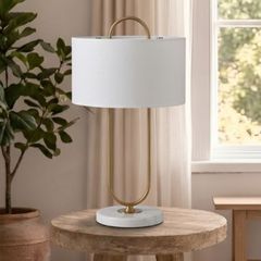 Đèn bàn chụp vải, thân kim loại si vàng đồng cao cấp DB-319