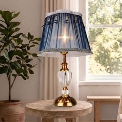 Đèn bàn chụp vải xanh, thân phối phale nghệ thuật DB-386