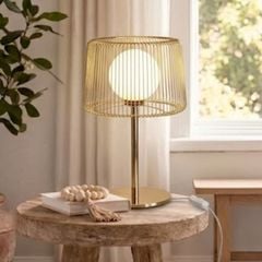 Đèn bàn chao thủy tinh đục, thân kim loại si vàng đồng cao cấp DB-376