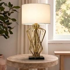 Đèn bàn chao vải, thân kim loại si vàng cao cấp DB-309