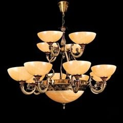 Đèn chùm đồng nguyên chất, chao đá ngọc trắng cao cấp DCD-137