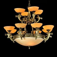 Đèn chùm đồng nguyên chất, chao đá ngọc trắng cao cấp DCD-138