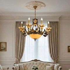 Đèn chùm đồng nguyên chất, chao đá ngọc trắng cao cấp DCD-134