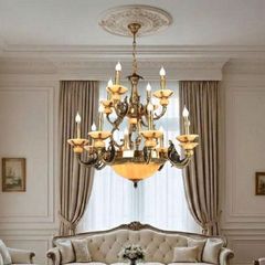 Đèn chùm đồng nguyên chất, chao đá ngọc trắng cao cấp DCD-134