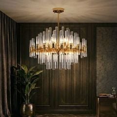 Đèn chùm hiện đại, thiết kế hình tròn, ổng thủy tinh trong DC-1044