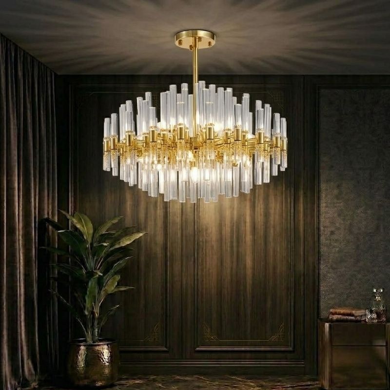 Đèn chùm hiện đại, thiết kế hình tròn, ổng thủy tinh trong DC-1044