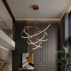 Đèn chùm hiện đại - thiết kế thả 5 vòng inox xi hồng cao cấp DC-679