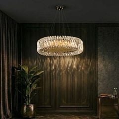 Đèn chùm phale, thiết kế kiểu tròn, mâm inox si vàng cao cấp  DC-104