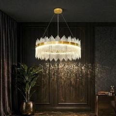 Đèn chùm phale, thiết kế vòng tròn, ống thủy tinh trắng TDC-203