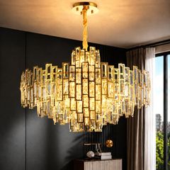 Đèn chùm phale, thiết kế kiểu tròn, thẻ phale trong phối kim loại si vàng đồng DC-1041