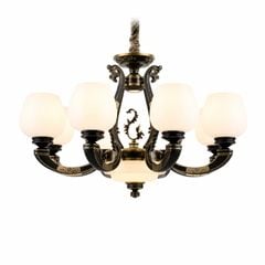 Đèn chùm tân cổ điển, chao thủy tinh 8 bóng cao cấp DC-1558