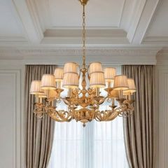 Đèn chùm đồng nguyên chất phối chụp vải cao cấp, thiết kế tân cổ điển DC-575