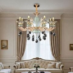 Đèn chùm tay nến, chao thủy tinh cao cấp DC-509