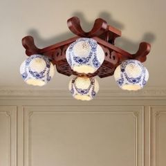 Đèn cổ điển, khung gỗ, phối chao thủy tinh OCD-087