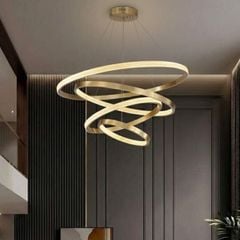 Đèn gắn trần phòng khách-thông tầng,4 Vòng inox vàng cao cấp DC144