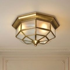 Đèn ốp trần đồng, mặt kính nghệ thuật OCD-022