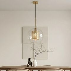Đèn thả decor - quả cầu thủy tinh, phối lồng sắt sắt nghệ thuật TDC-184