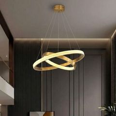 Đèn gắn trần phòng khách-bàn ăn hiện đại,2 vòng inox vàng phối phale DC146