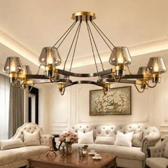 Đèn gắn trần phòng khách, phong cách Bắc Âu,  khung kim loại phối chao thủy tinh nghệ thuạt TDC-223