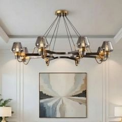Đèn gắn trần phòng khách, phong cách Bắc Âu,  khung kim loại phối chao thủy tinh nghệ thuạt TDC-223