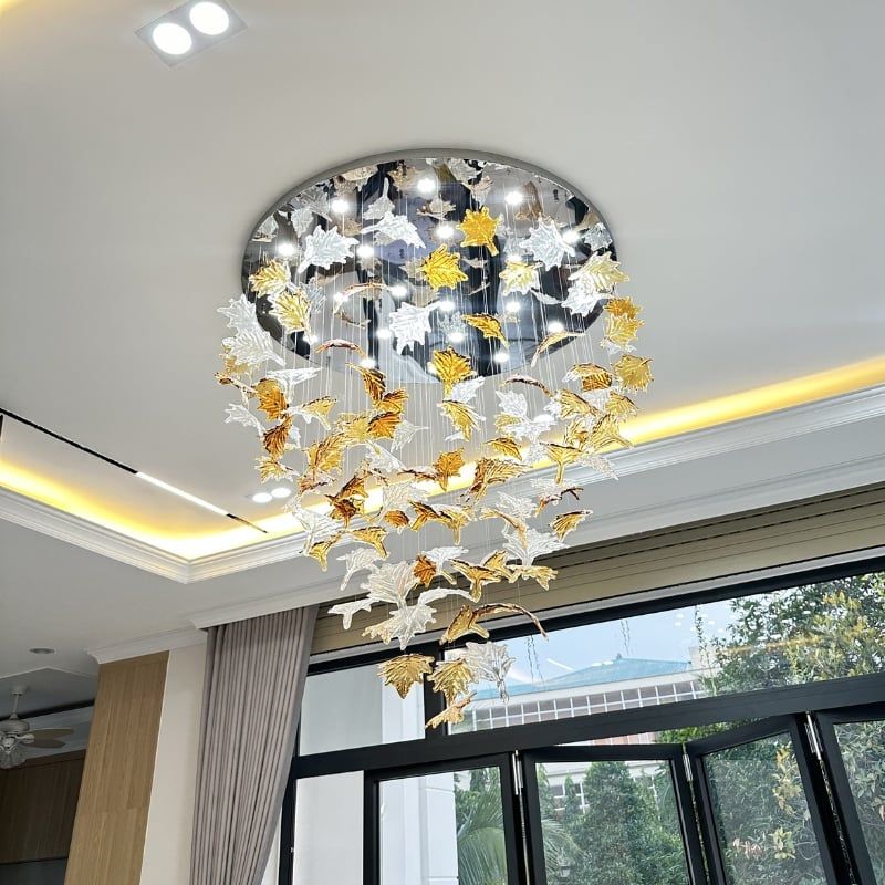 Đèn thả thủy tinh lá phong nghệ thuật DTK-04