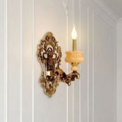 Đèn vách đồng nguyên chất thiết kế tay nến, chao đá cẩm thạch VD-149