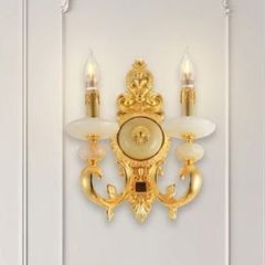 Đèn vách đồng nguyên chất thiết kế tay nến, chao đá cẩm thạch VD-188