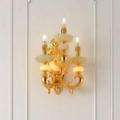 Đèn vách đồng nguyên chất thiết kế tay nến, chao đá cẩm thạch VD-188