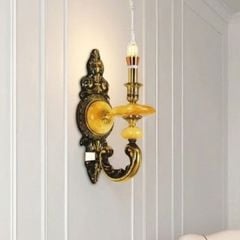 Đèn vách đồng nguyên chất thiết kế tay nến, chao đá cẩm thạch VD-189