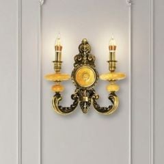 Đèn vách đồng nguyên chất thiết kế tay nến, chao đá cẩm thạch VD-189