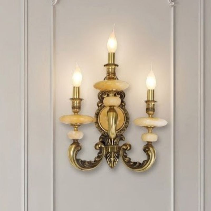 Đèn vách đồng nguyên chất thiết kế tay nến, chao đá cẩm thạch VD-189