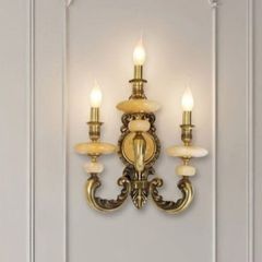 Đèn vách đồng nguyên chất thiết kế tay nến, chao đá cẩm thạch VD-189