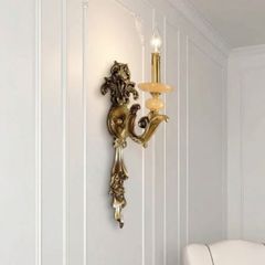 Đèn vách đồng nguyên chất thiết kế tay nến, chao đá cẩm thạch VD-204